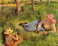 休むスナックの子供と若い農民 1882年 カミーユ・ピサロ